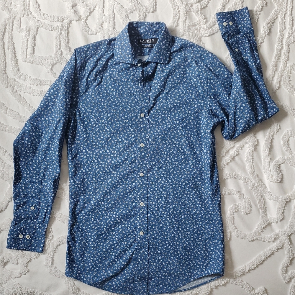Ralph Lauren Men's Blue Patterned Shirt